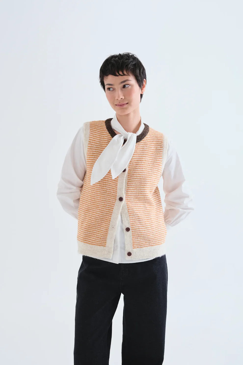 Compañia Fantástica Orange Stripe Knitted Button Up Vest