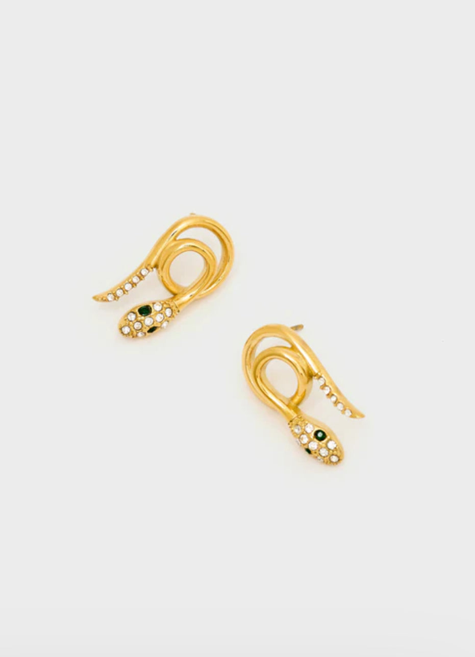 NALI Gold Snake Earrings with Crystals