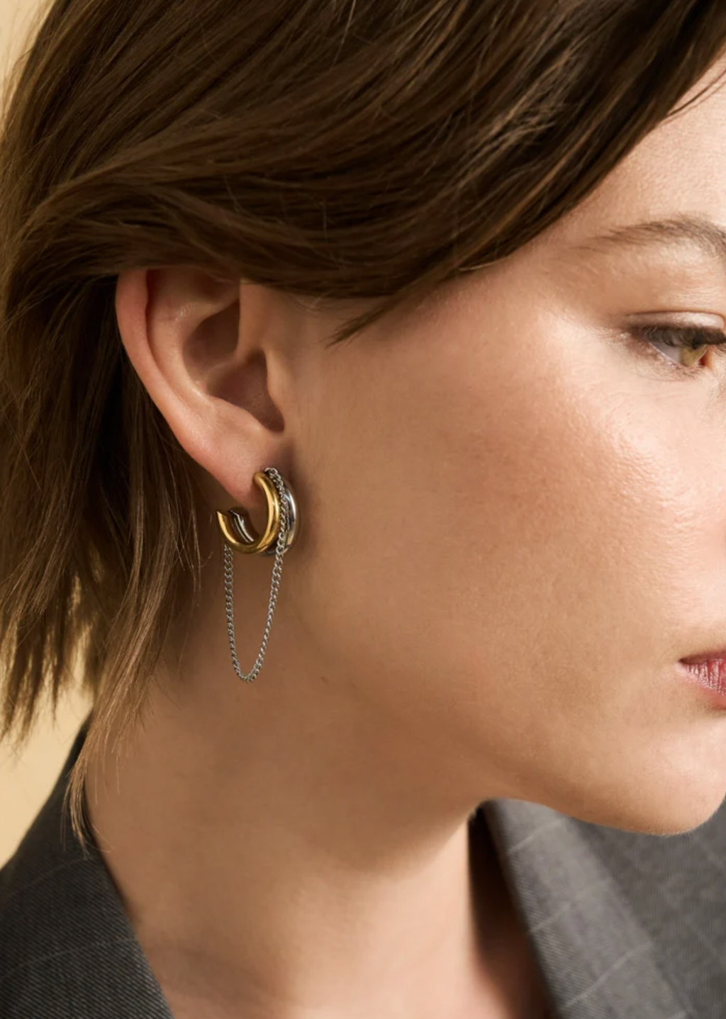NALI Gold & Silver Hoop Earrings with Chain