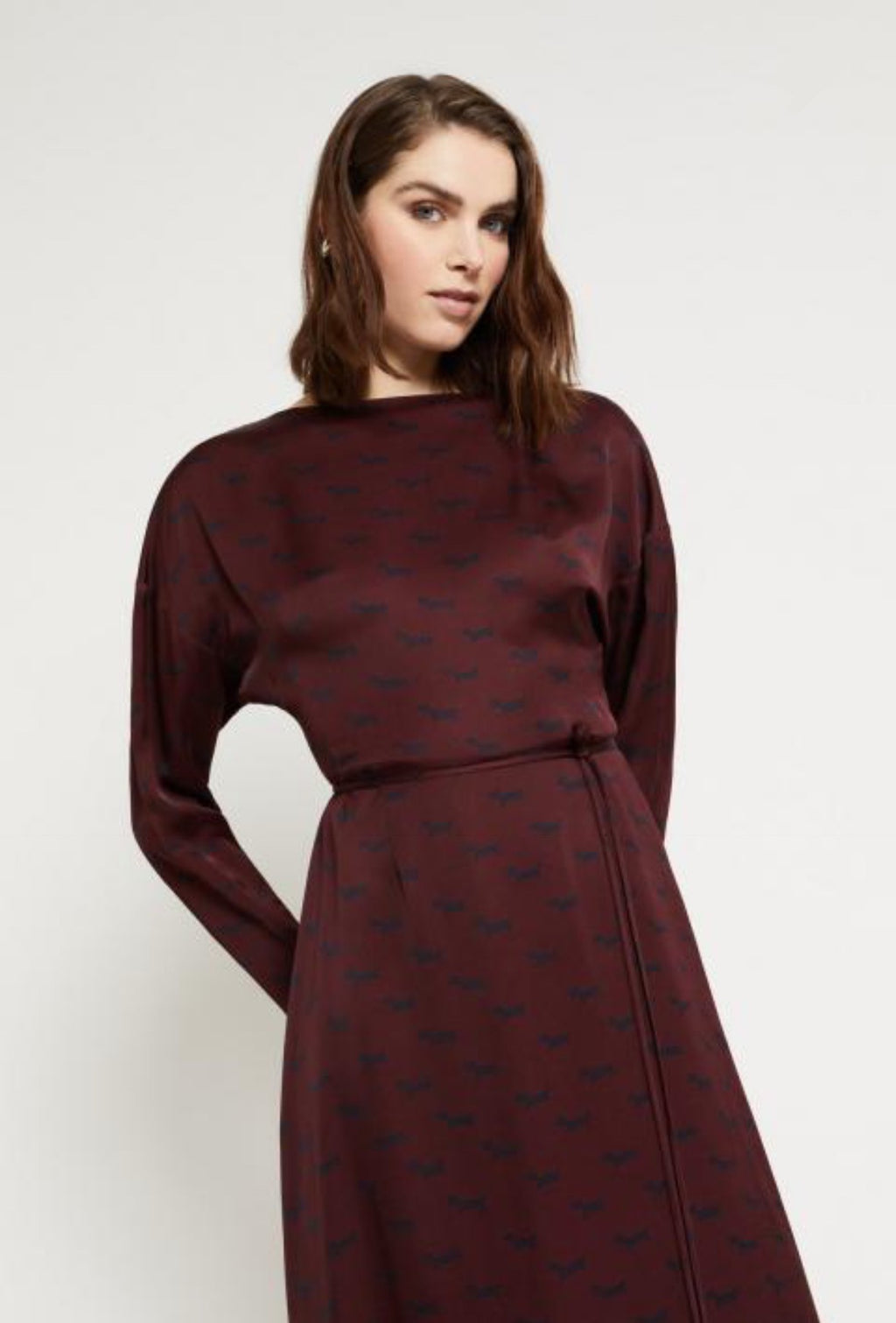 Ottod’Ame Long Sleeve Burgundy Print Midi Dress