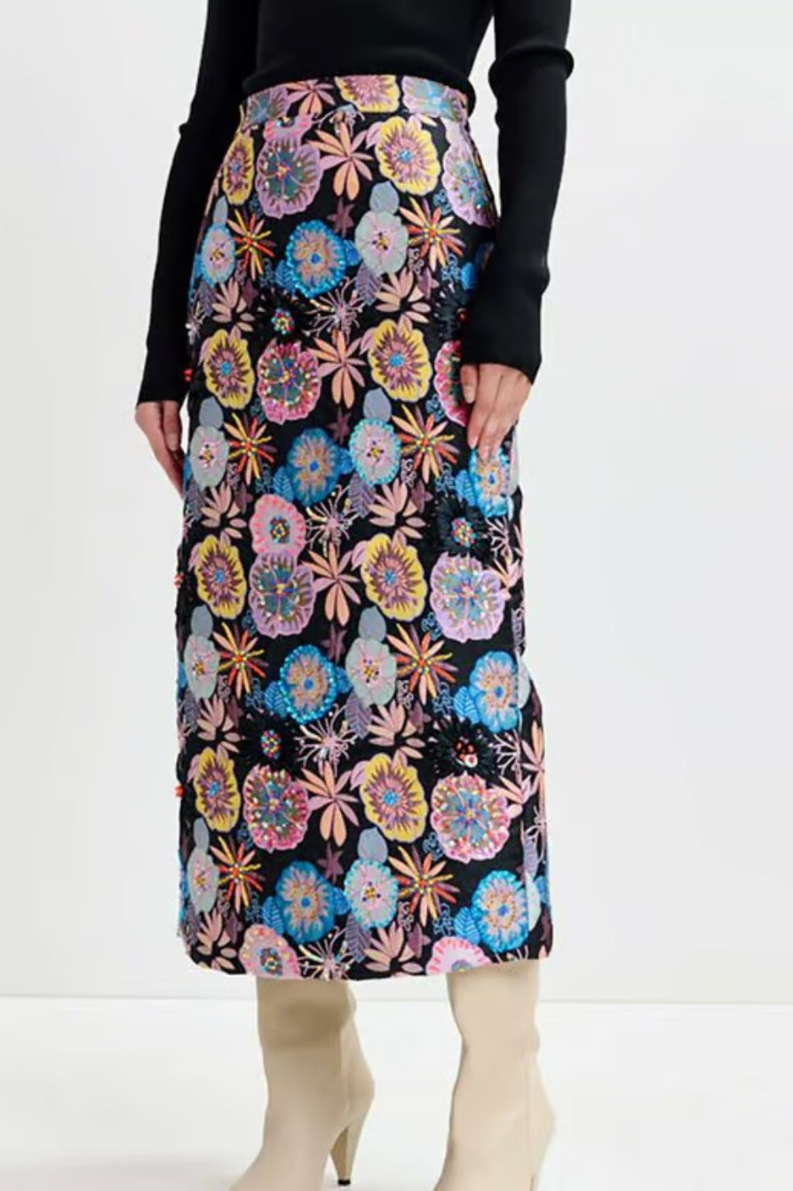 Essentiel Antwerp Floral Jacquard Embellished Pencil Skirt