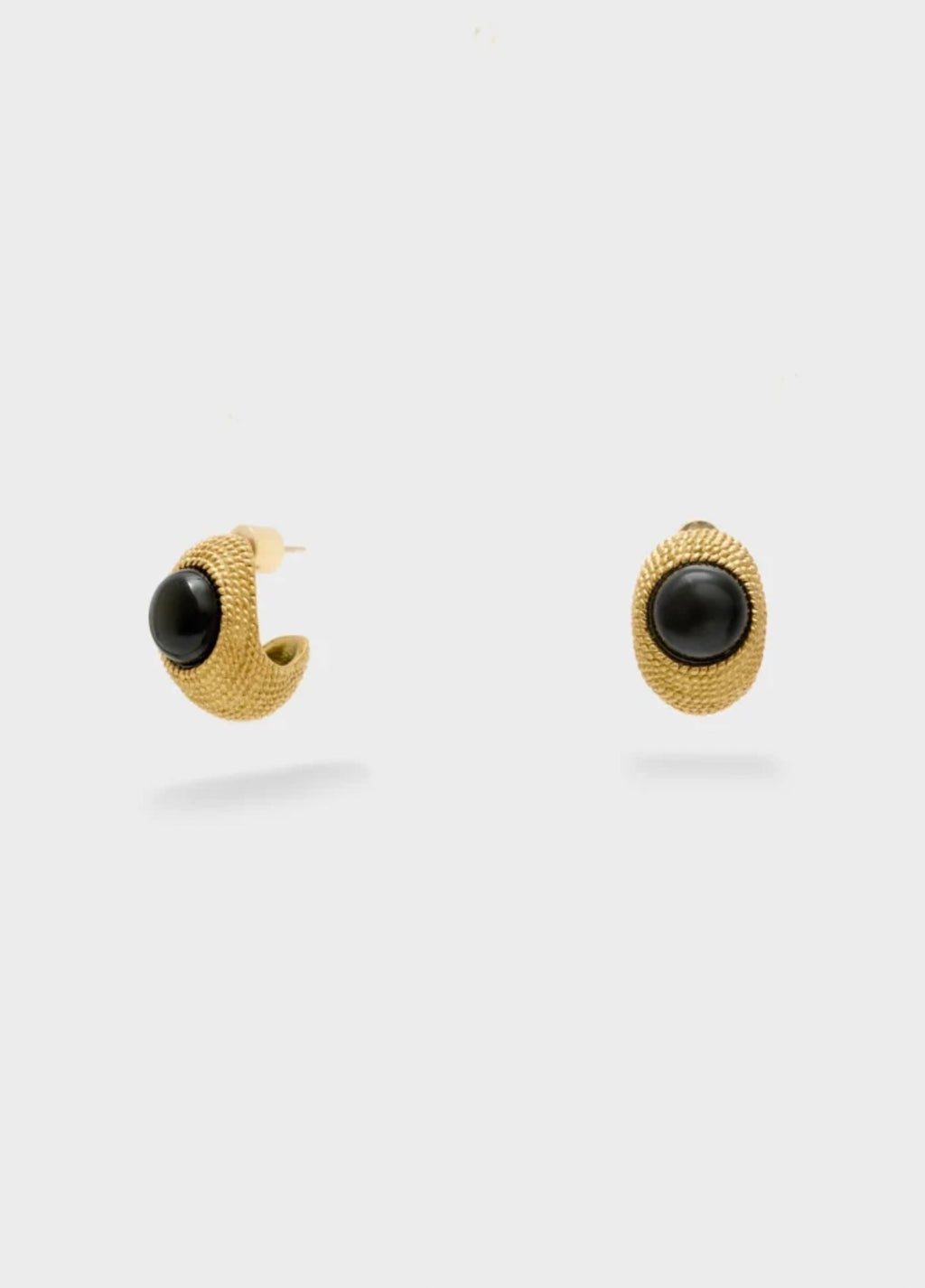 NALI Gold Wrap Hoop Earrings with Black Stone