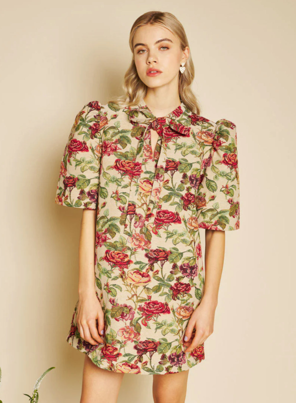 Sister Jane Rose Printed Tapestry Dress with Puff Sleeves