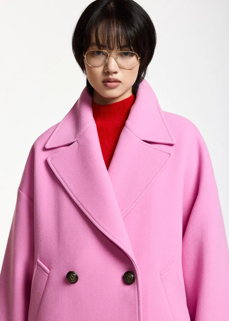 Essentiel Antwerp Pink Double Breasted Wool Coat