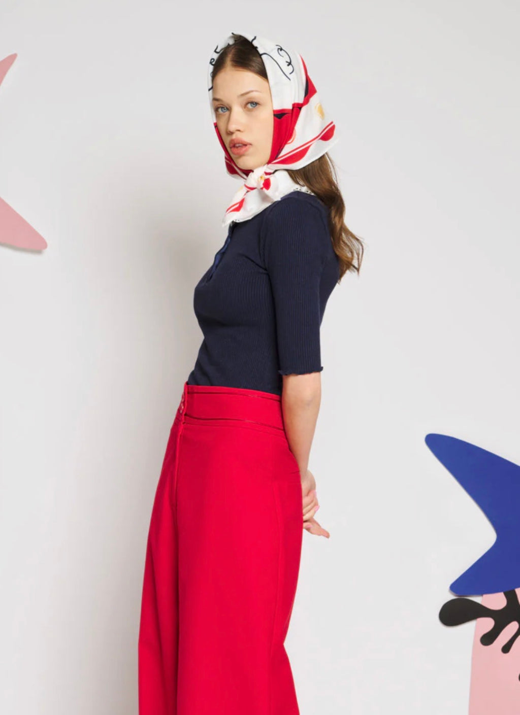 Sister Jane Navy Fine Knit Polo Top with White Collar