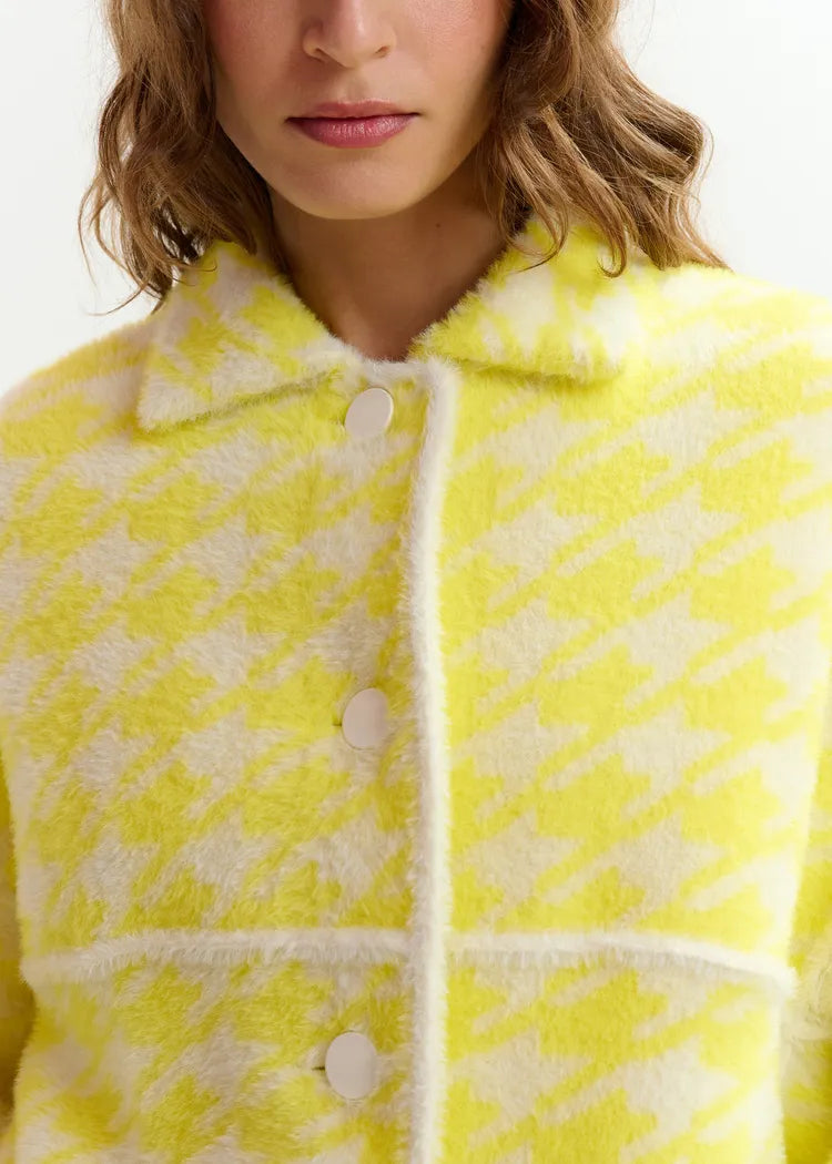 Essentiel Antwerp Lemon Houndstooth Fluffy Knit Jacket