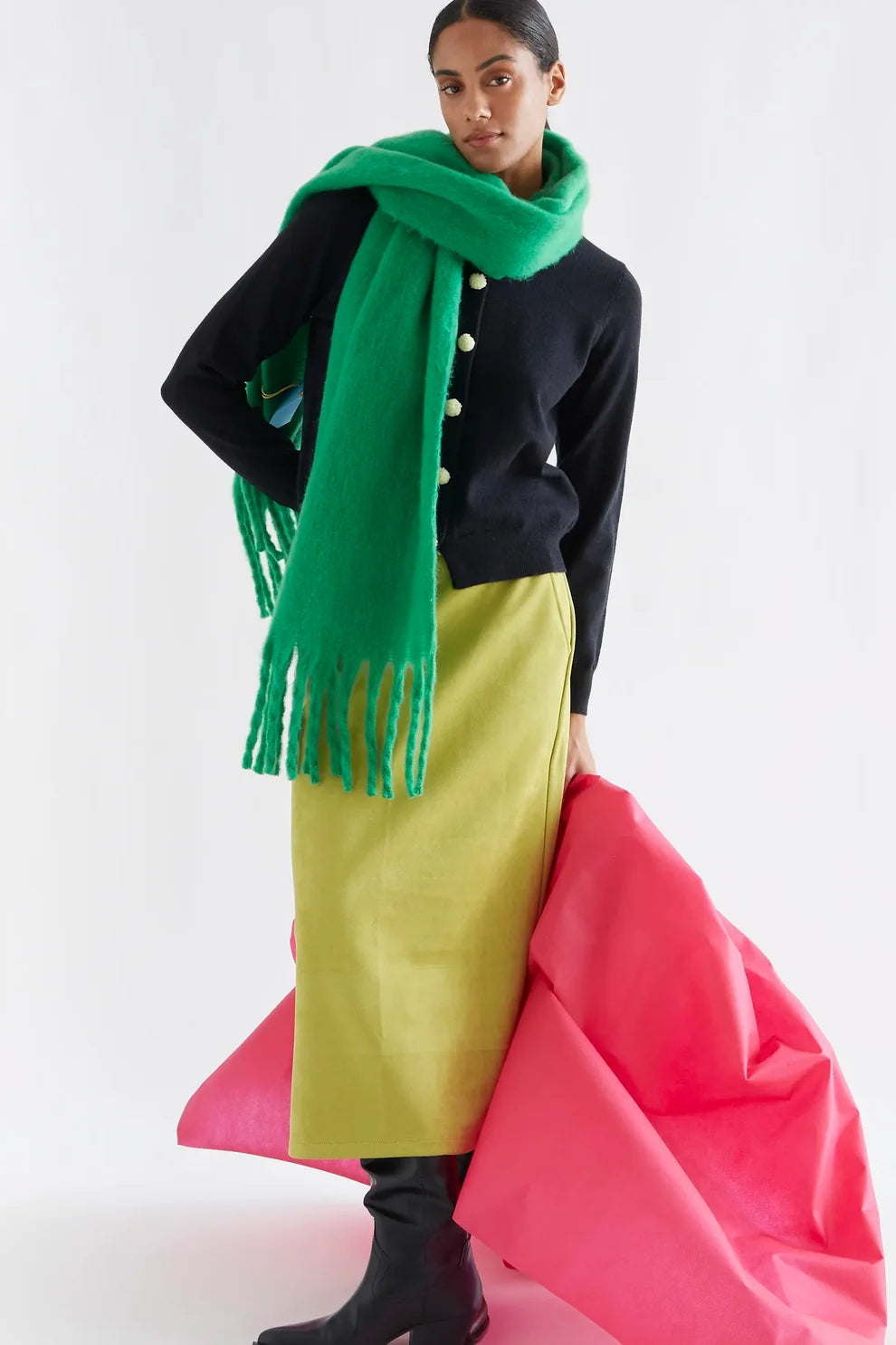 Compañia Fantástica Black Cardigan with Yellow PomPom Buttons