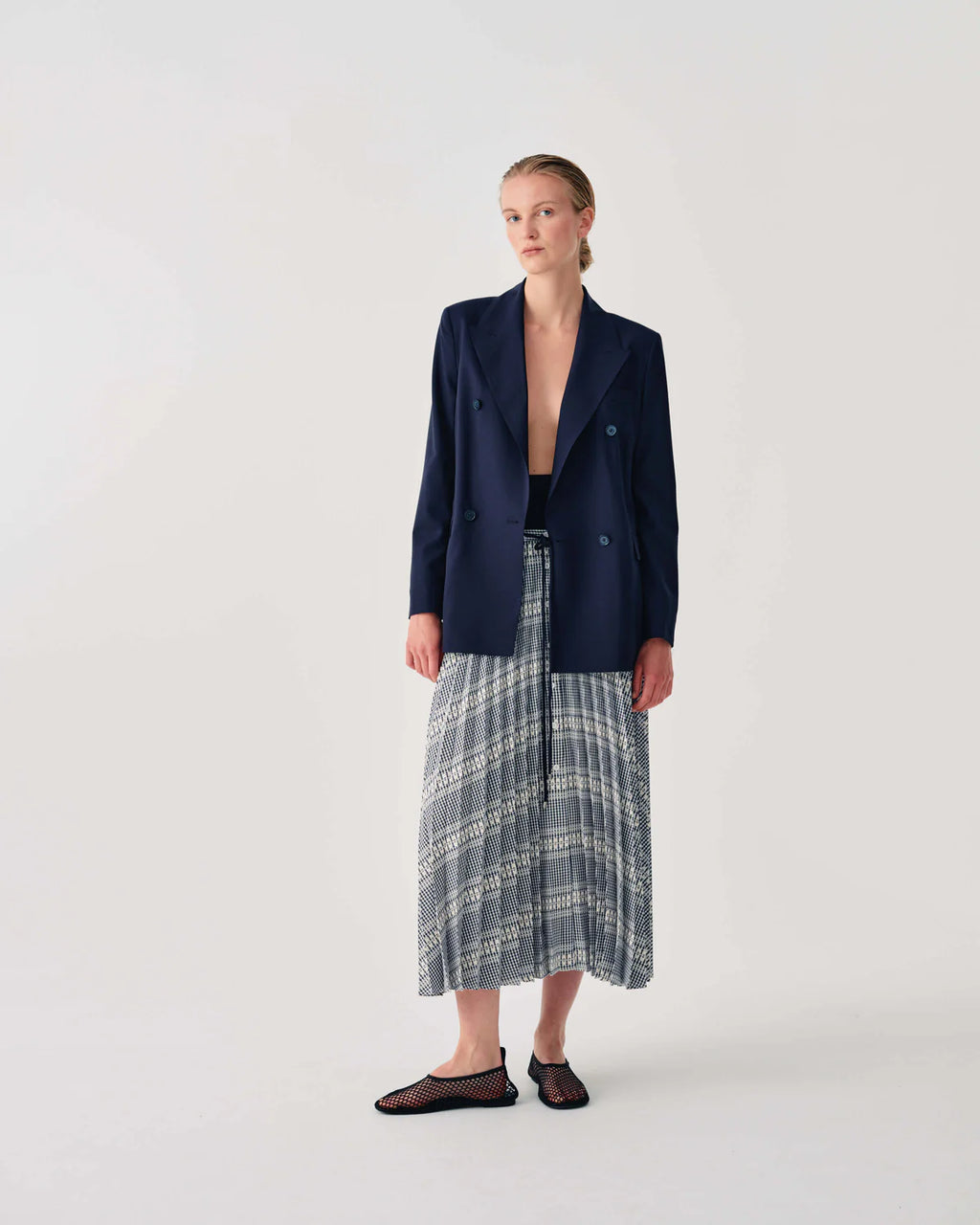 Beatrice B Navy Double Breasted Light Wool Blazer