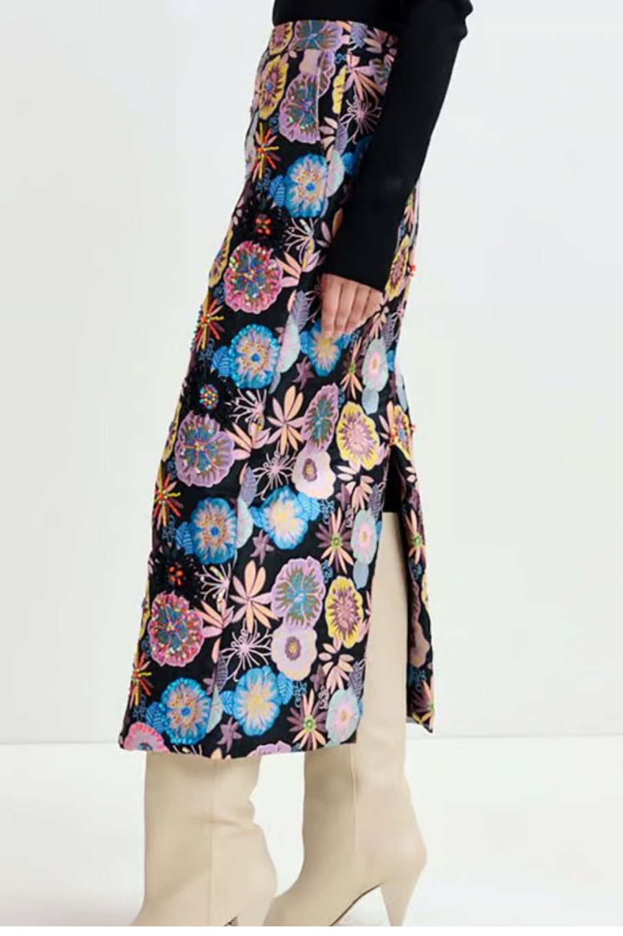 Essentiel Antwerp Floral Jacquard Embellished Pencil Skirt