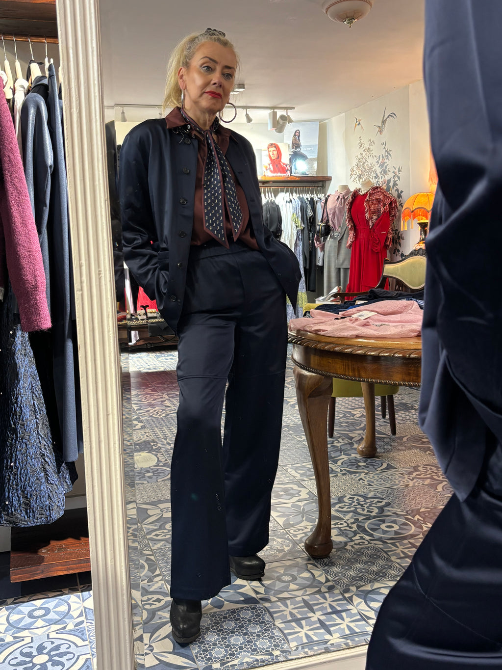 Scotch & Soda Navy Tailored Satin Blazer with Belt