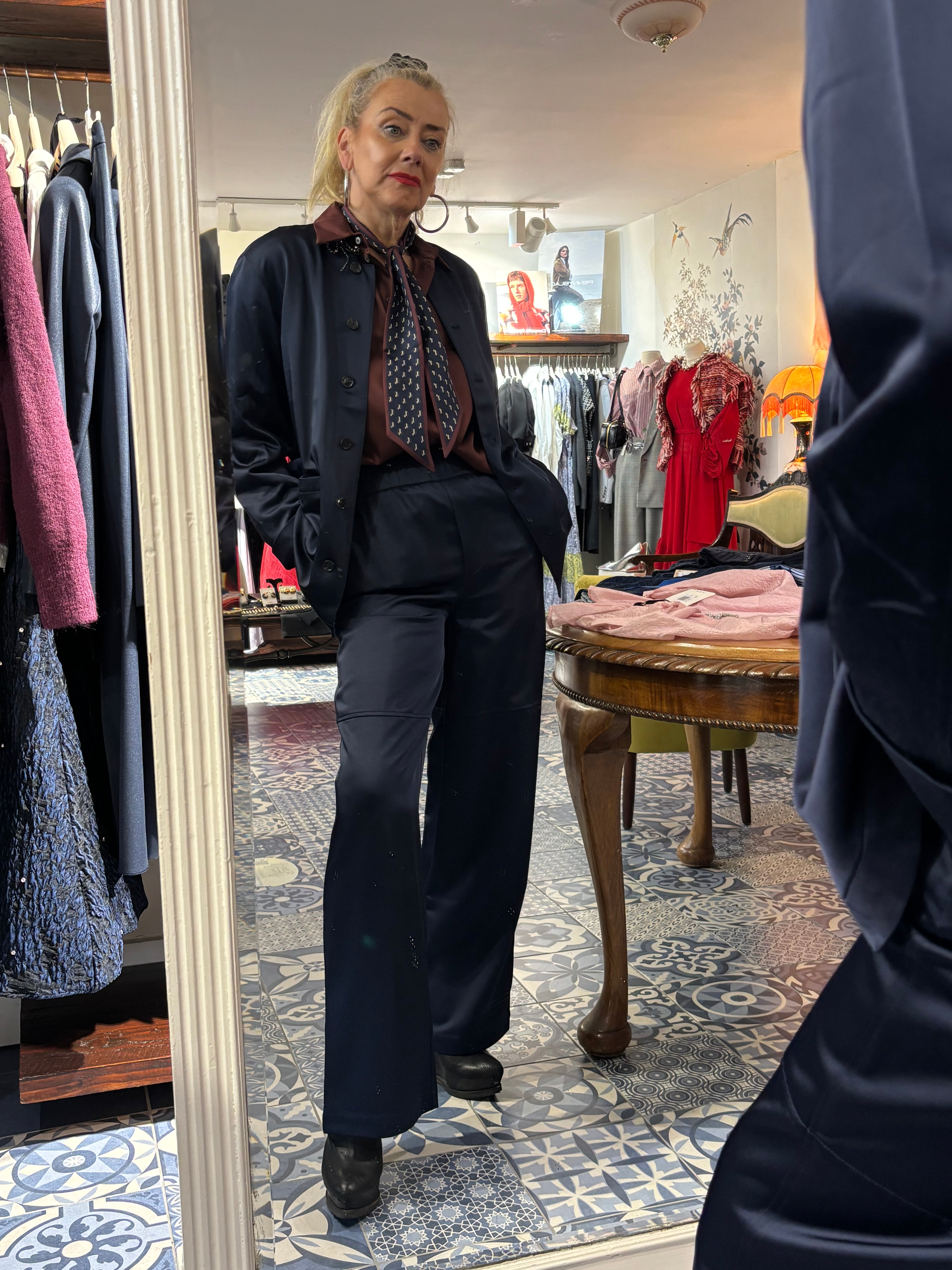 Scotch & Soda Navy Tailored Satin Blazer with Belt