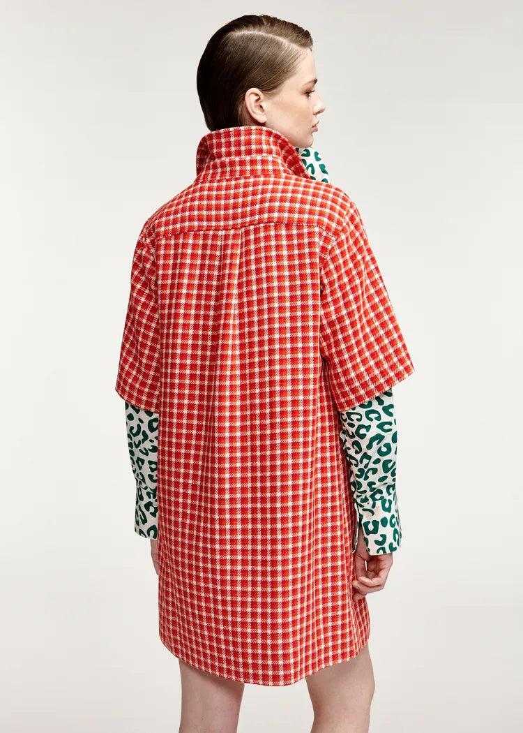 Essentiel Antwerp Red & Cream Checked Polo Mini Dress
