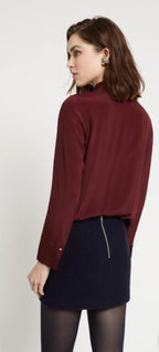 Ottod’Ame Burgundy Silk Viscose Blouse with Collar & Keyhole Neckline