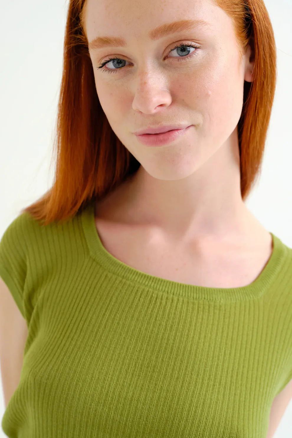 Compañía Green Fine Knit Ribbed Top