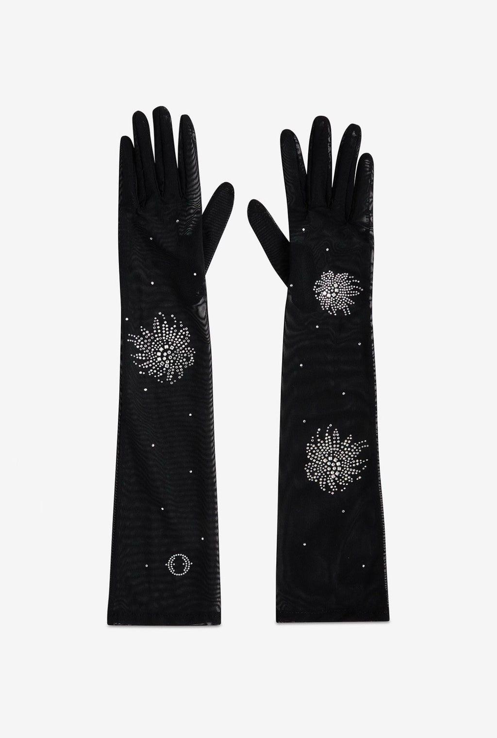 Ottod’Ame Long Black Mesh Gloves with Rhinestone Embellishment