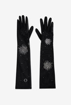 Ottod’Ame Long Black Mesh Gloves with Rhinestone Embellishment
