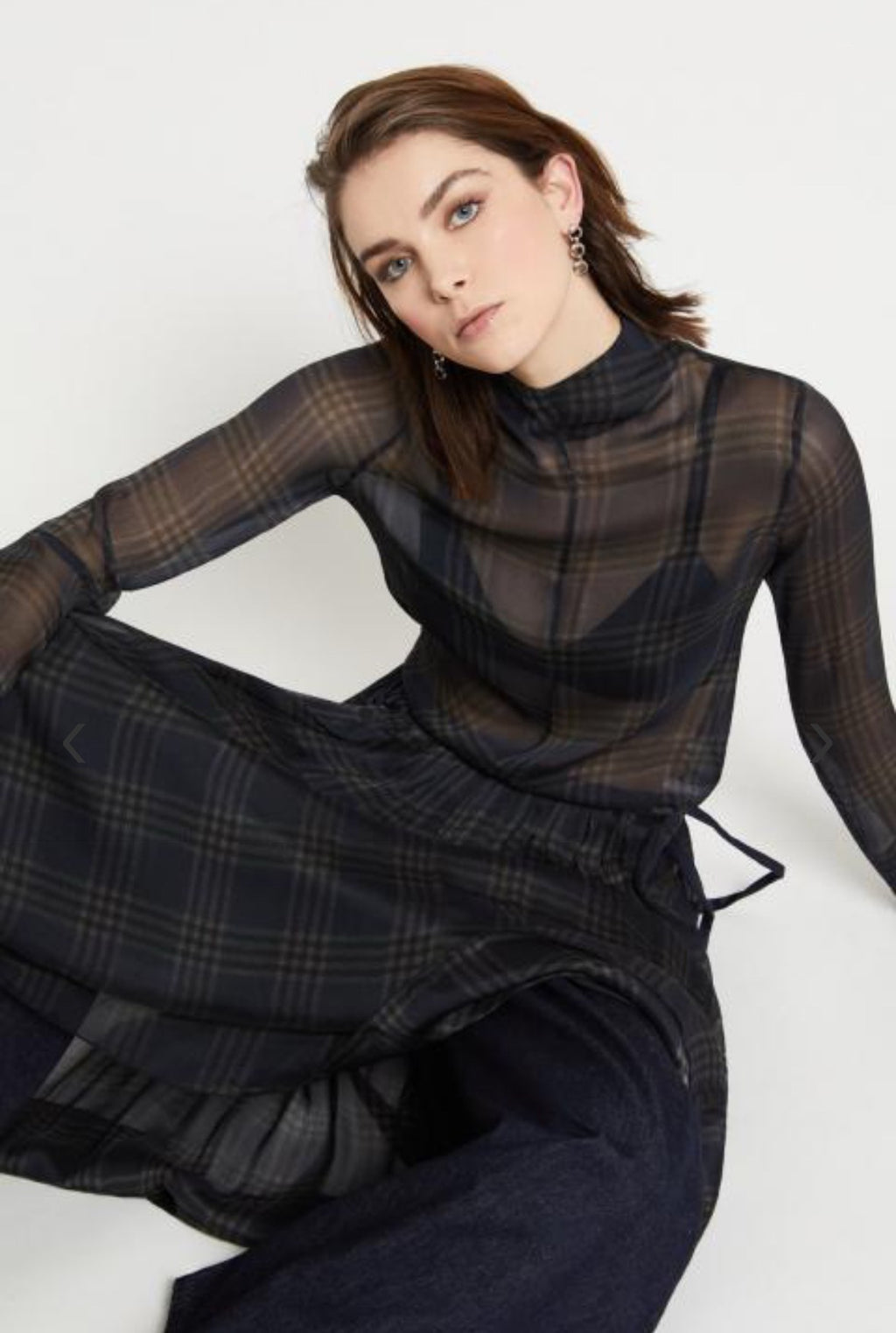 Ottod’Ame Navy Tartan Silk Chiffon  Blouse