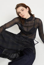 Ottod’Ame Navy Tartan Silk Chiffon  Blouse