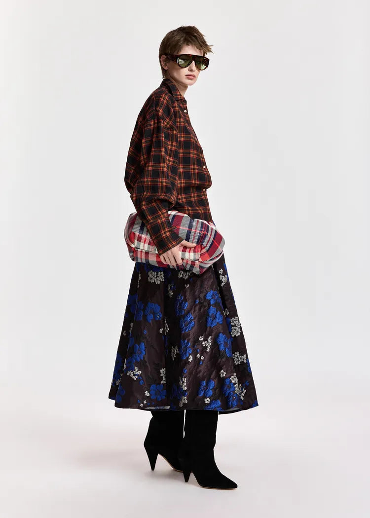 Essentiel Antwerp Burgundy Cobalt Blue Floral Jacquard Full Skirt