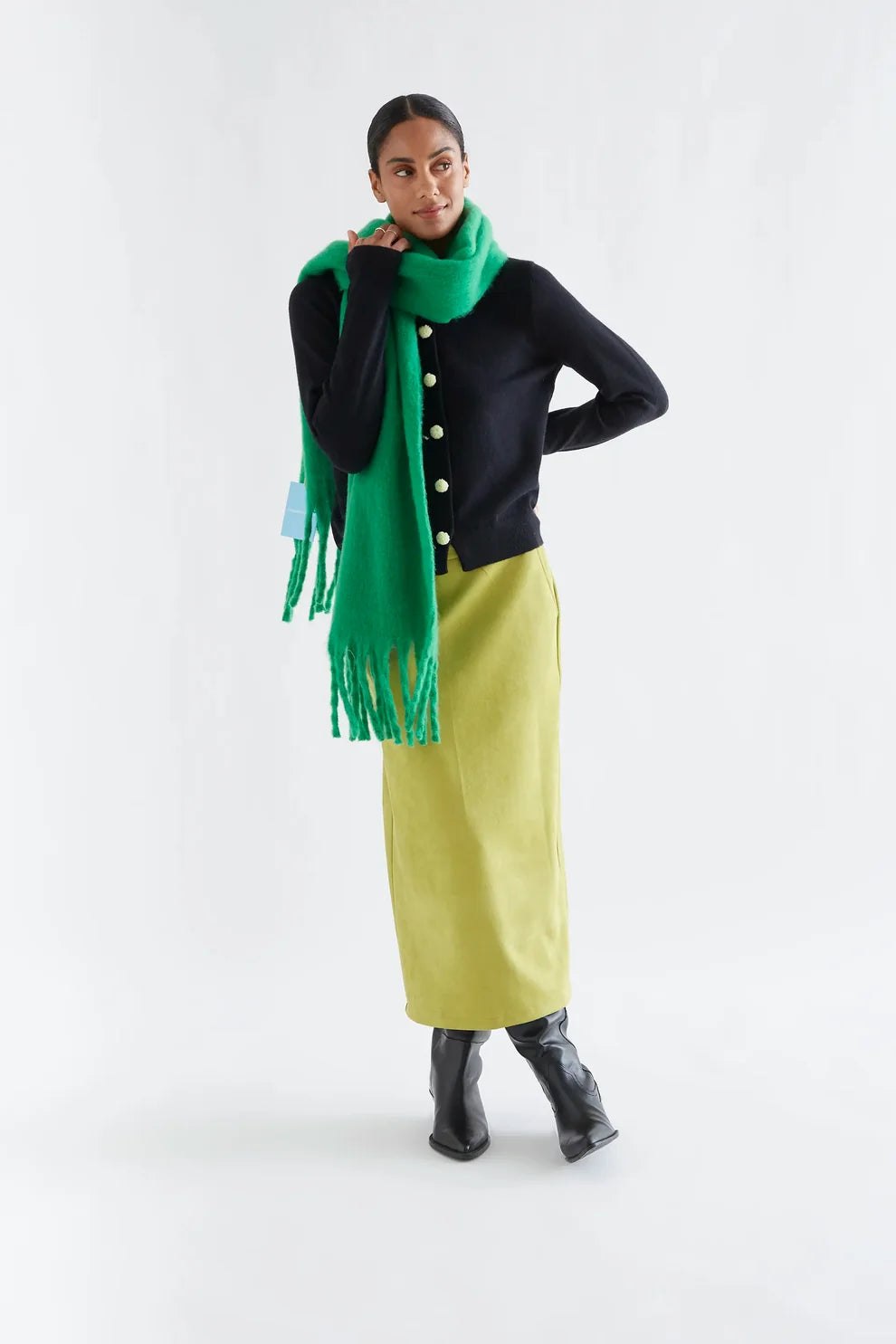 Compañia Fantástica Black Cardigan with Yellow PomPom Buttons