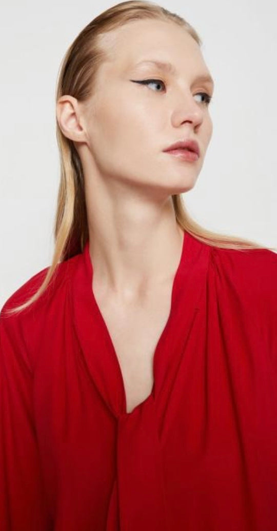 Ottodame Cardinal Red Silk Mix Pussybow Dress