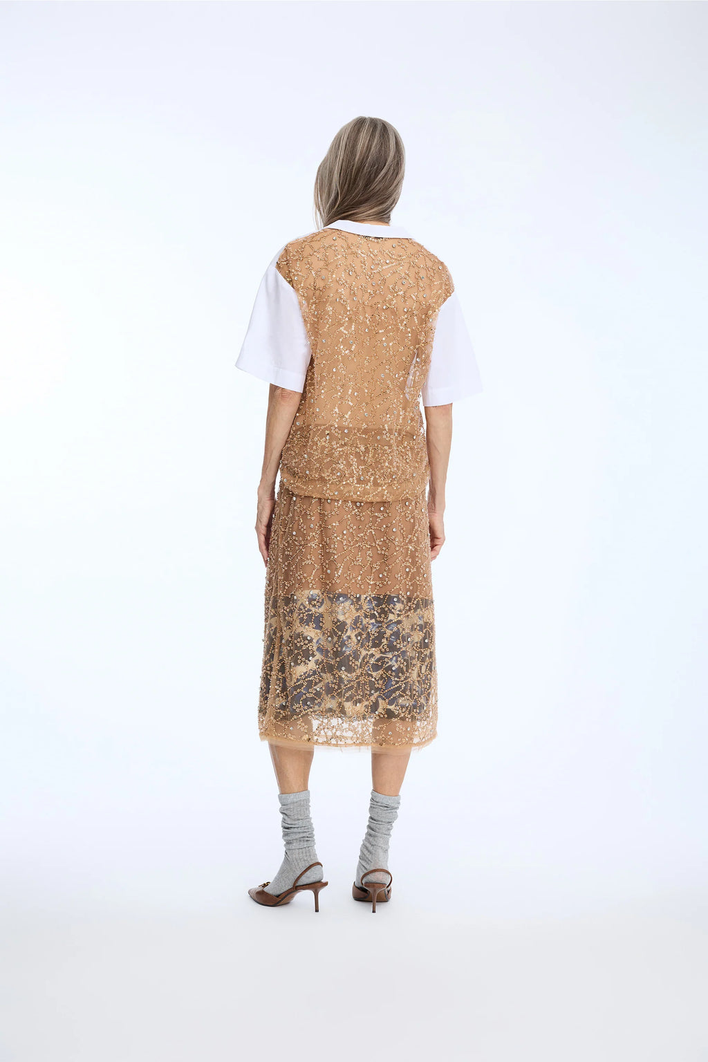 MUNTHE NAOKO White Cotton Shirt with Gold Embellished Back Panel