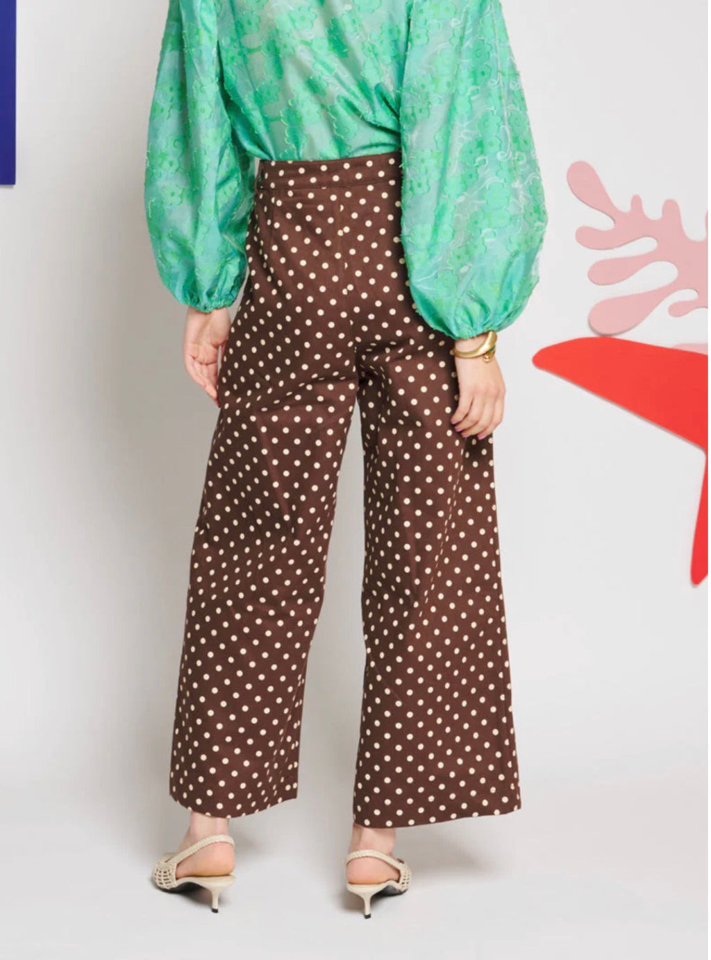 Sister Jane Brown Polka Dot Canvas Wide Leg Trousers