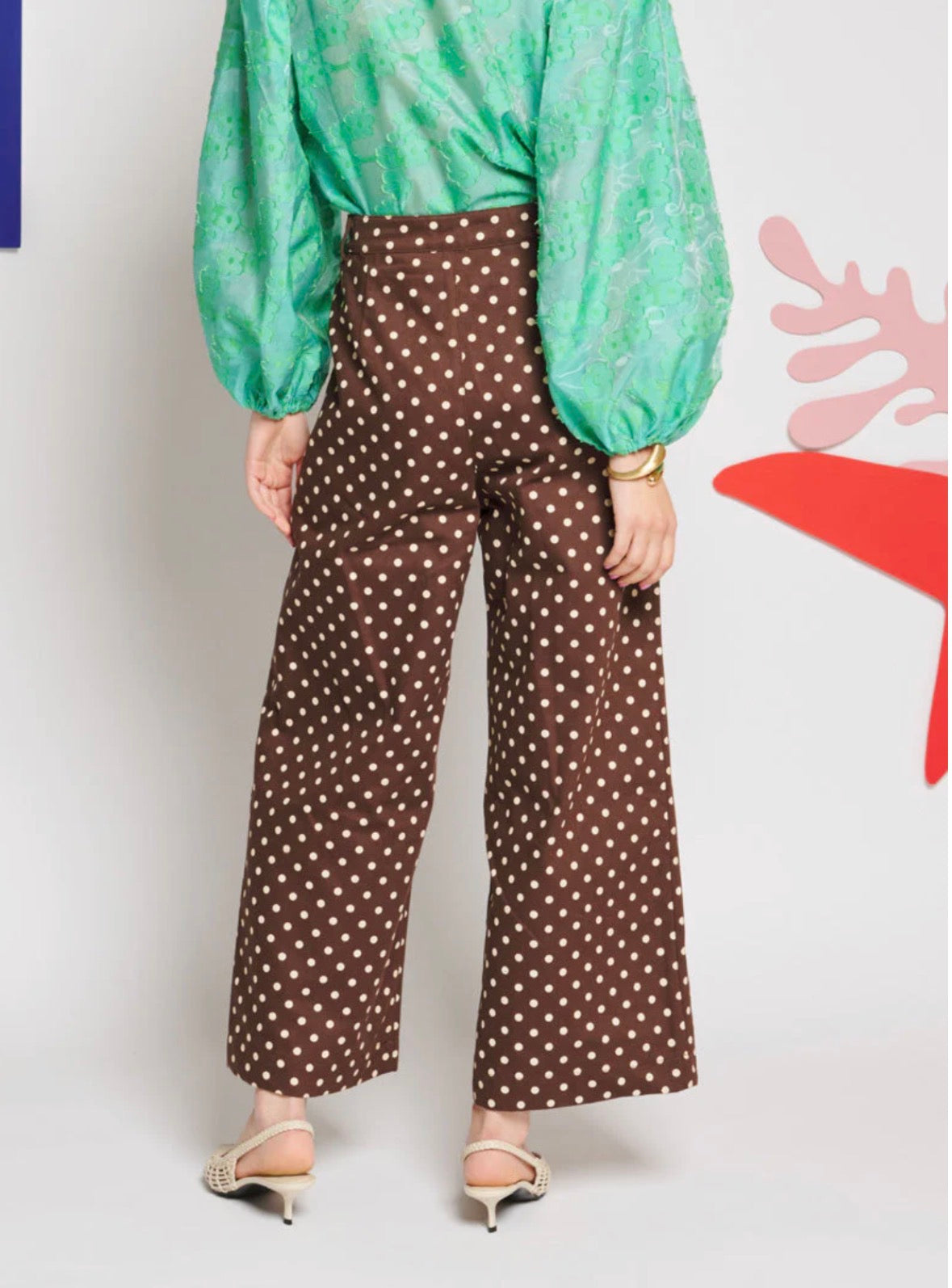 Sister Jane Brown Polka Dot Canvas Wide Leg Trousers