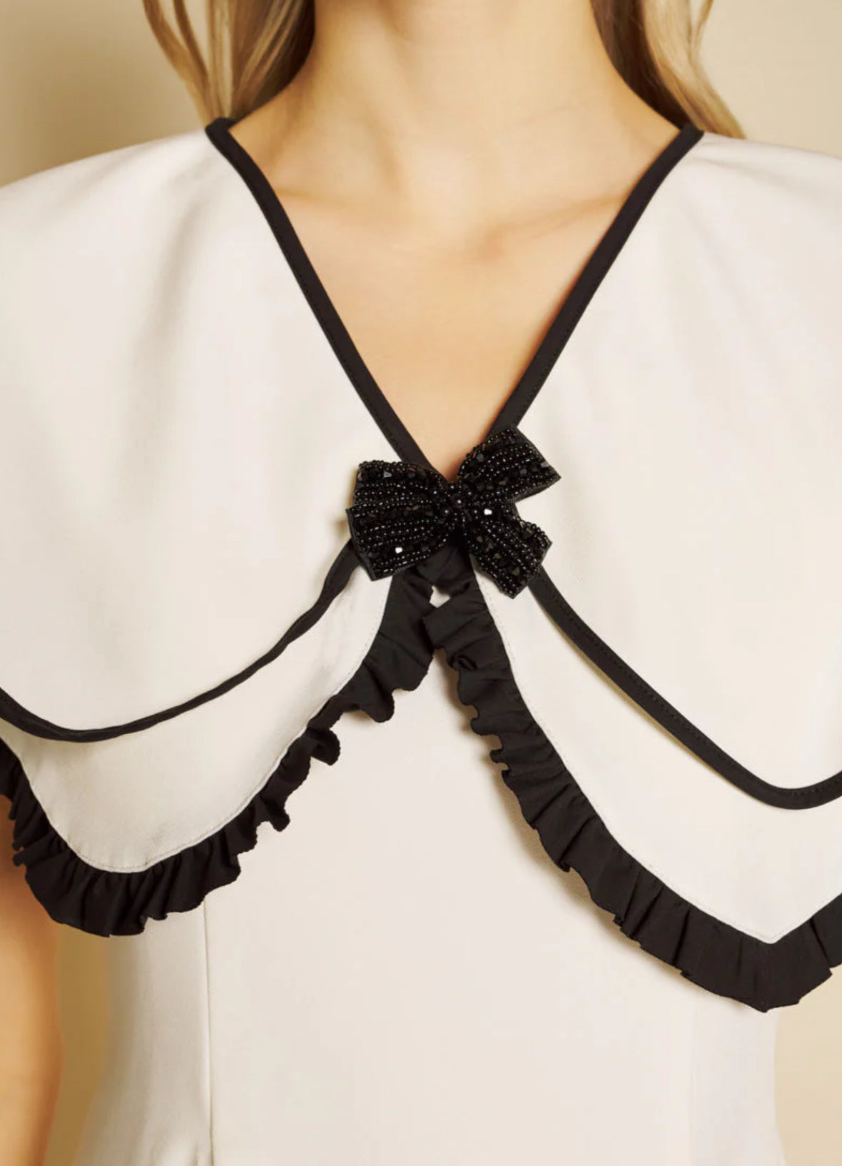Sister Jane Ivory Flare Mini Dress with Black Trim Collar