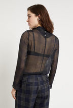 Ottod’Ame Navy Tartan Silk Chiffon  Blouse