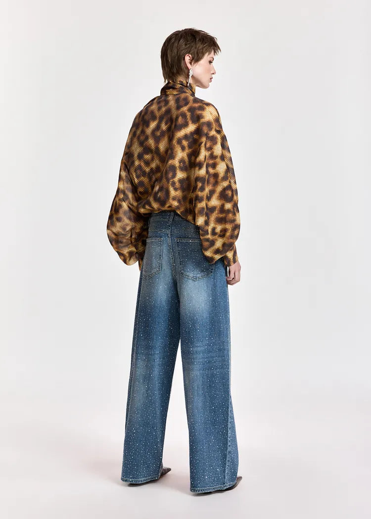 Essentiel Antwerp Leopard Print Organza Pussybow Blouse