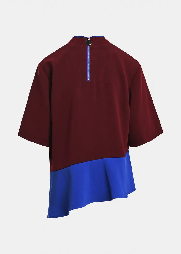 Essentiel Antwerp Burgundy Blue Co-Ord Top with Asymmetrical Hem