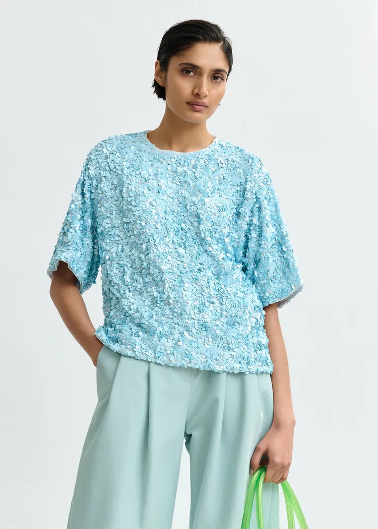Essentiel Antwerp Duck Egg Blue Sequin Top