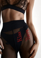 Betty Tights in Sheer Black with Polka Dots