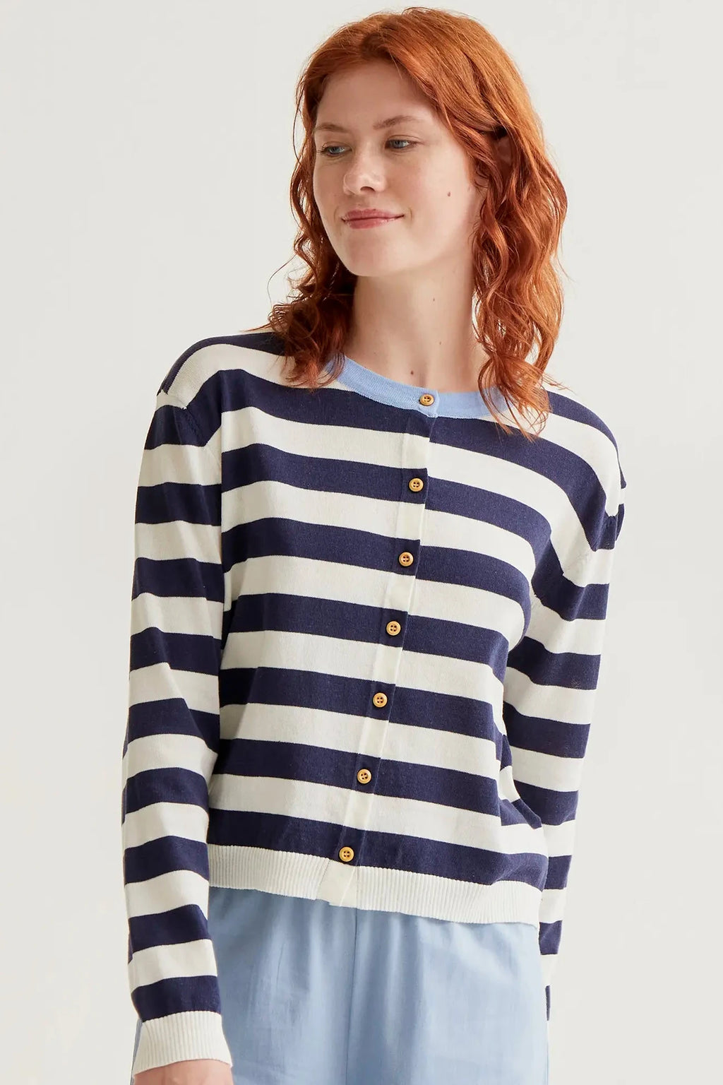 Compañía Navy Stripe Fine Knit Cardigan