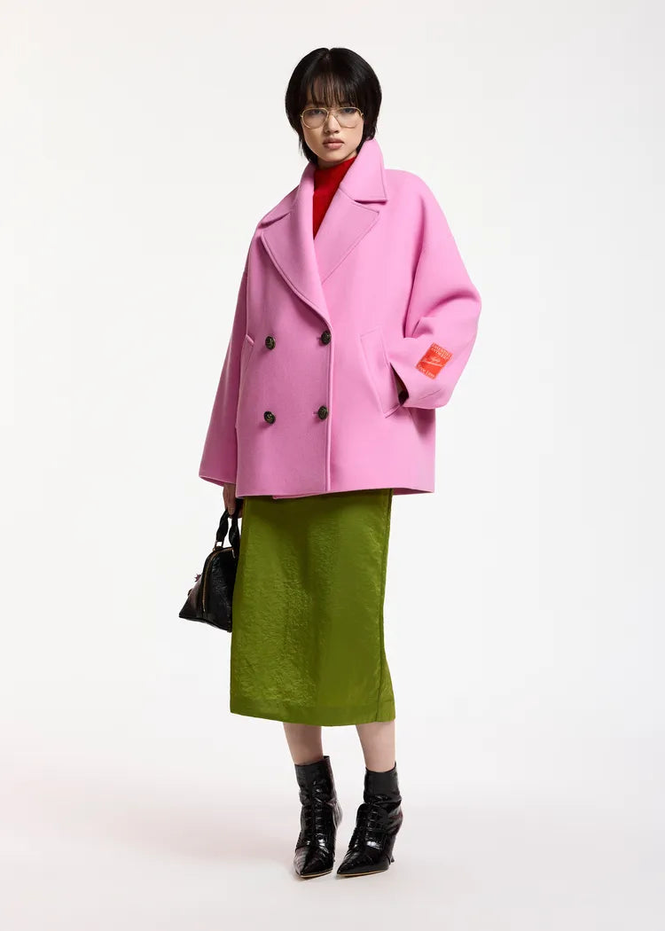 Essentiel Antwerp Pink Double Breasted Wool Coat