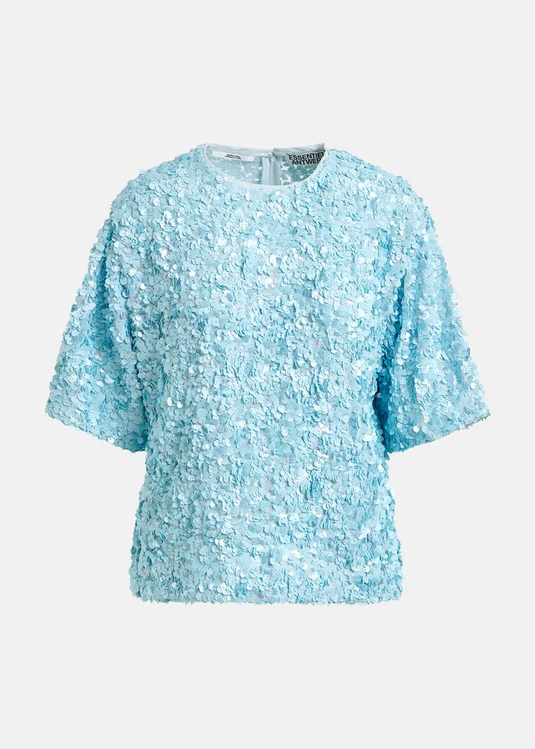 Essentiel Antwerp Duck Egg Blue Sequin Top
