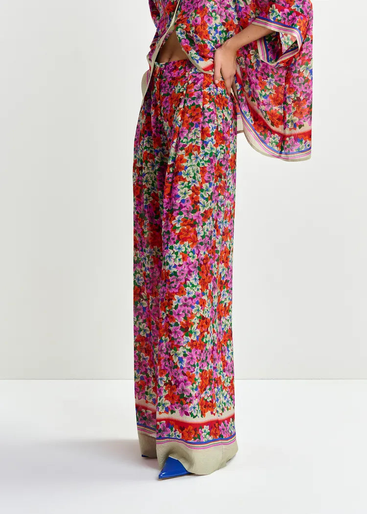 Essentiel Antwerp Silk-Mix Floral Print Wide Leg Pants