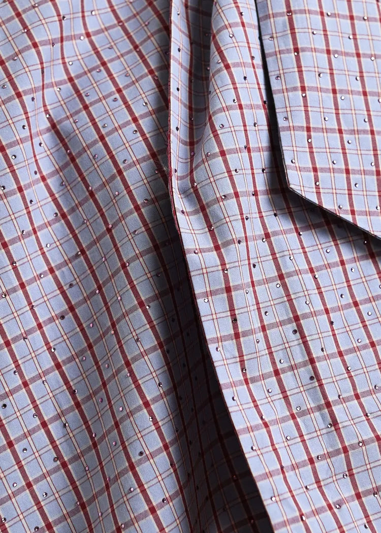 Essentiel Antwerp Blue & Red Pussybow 100% Cotton Shirt with Rhinestones