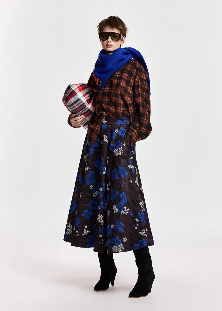 Essentiel Antwerp Burgundy Cobalt Blue Floral Jacquard Full Skirt