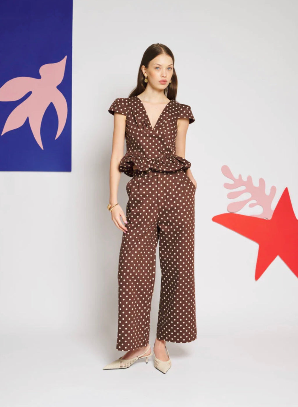 Sister Jane Brown Polka Dot Canvas Bodice Top