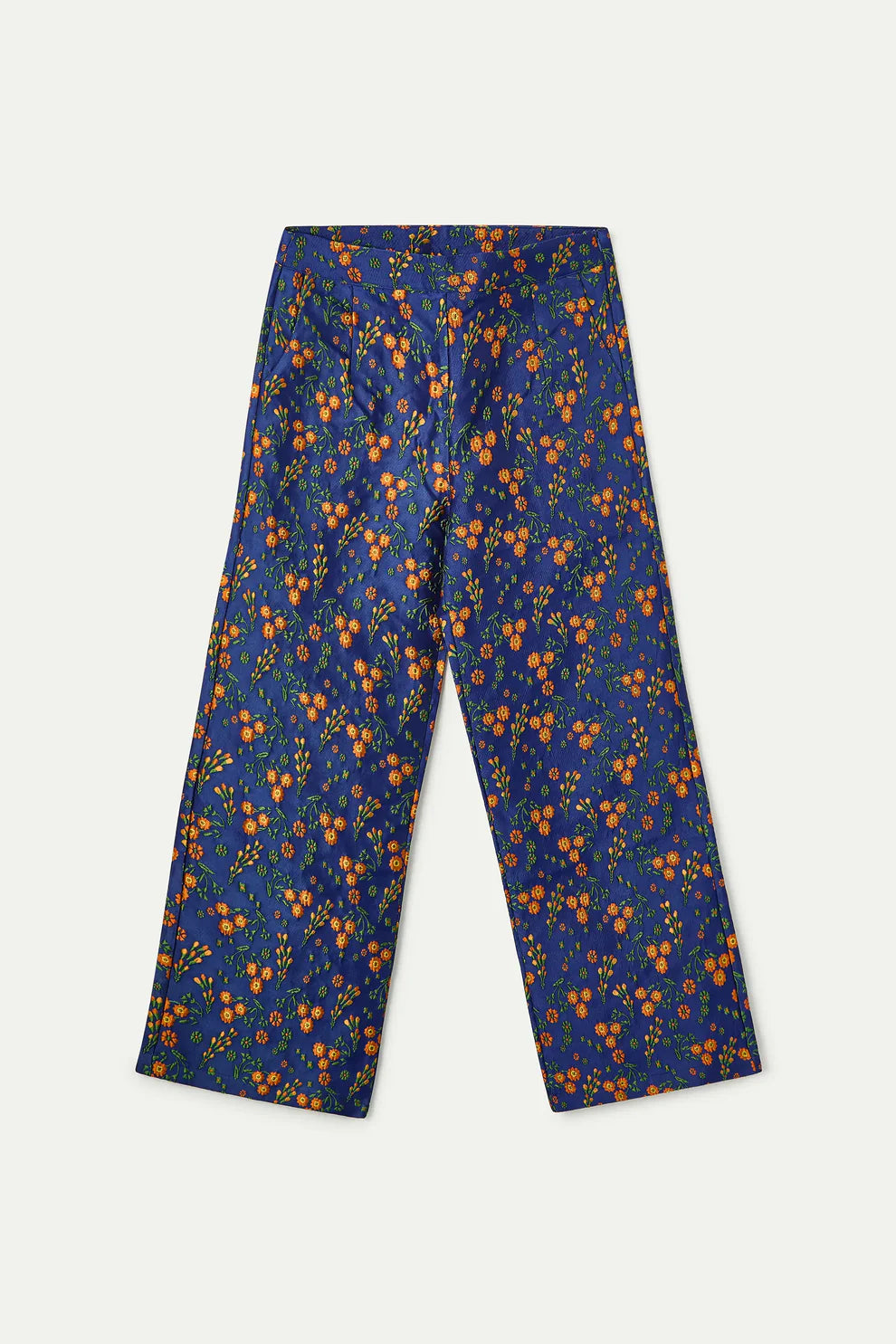 Compañía Navy & Orange Floral Cropped Jacquard Pants