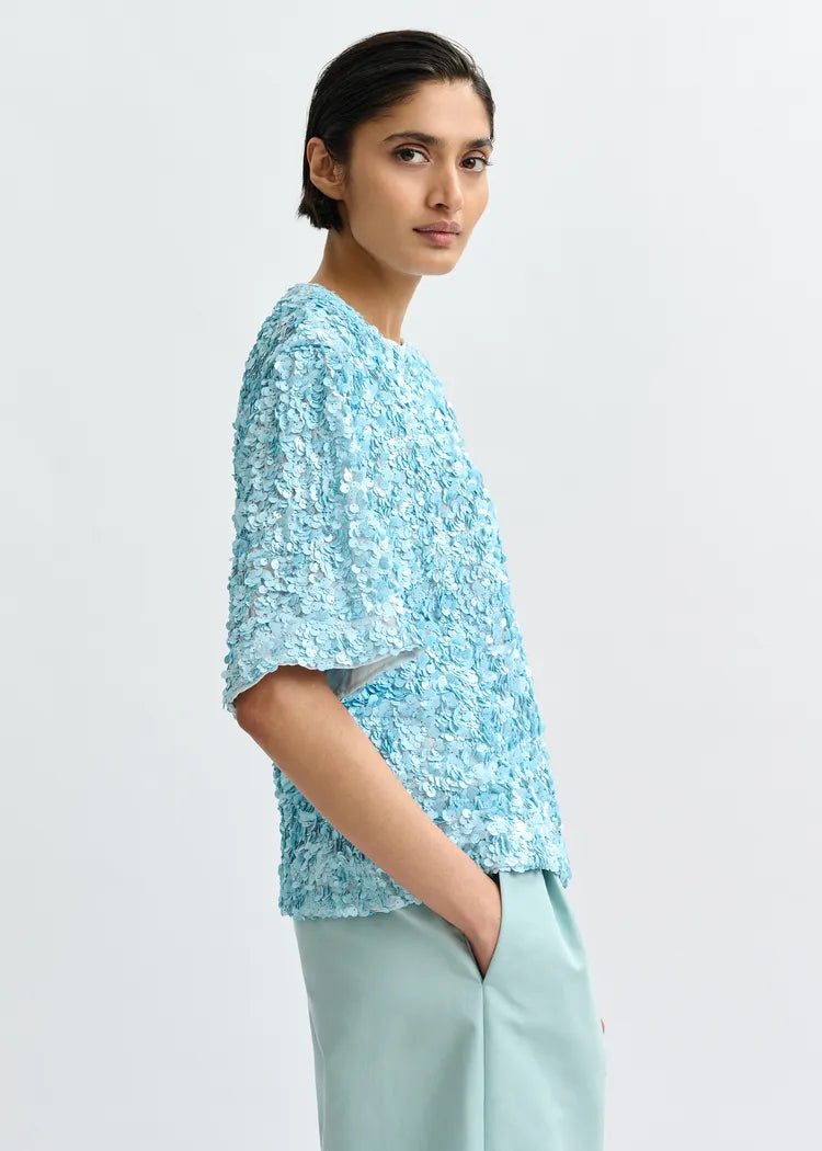 Essentiel Antwerp Duck Egg Blue Sequin Top