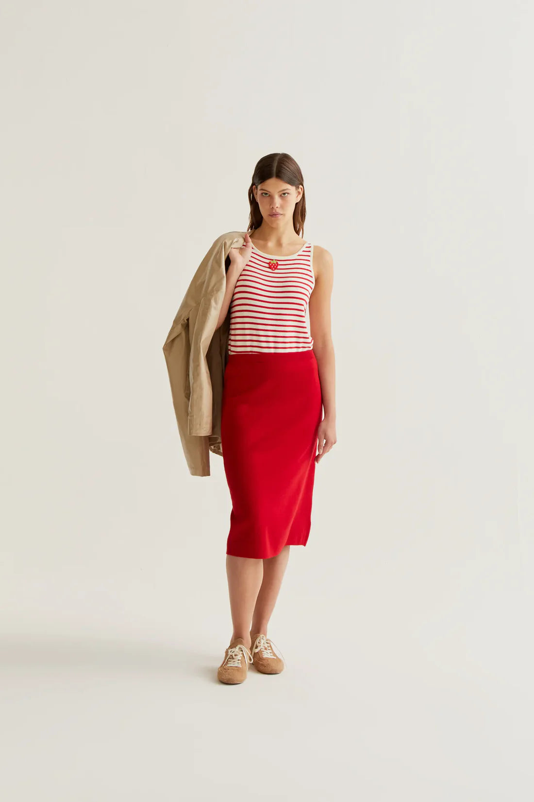 Compañía Fantástica Red Knit Pencil Skirt