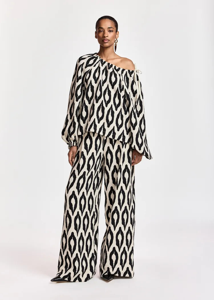 Essentiel Antwerp Cream & Black Printed Wide Leg Pants