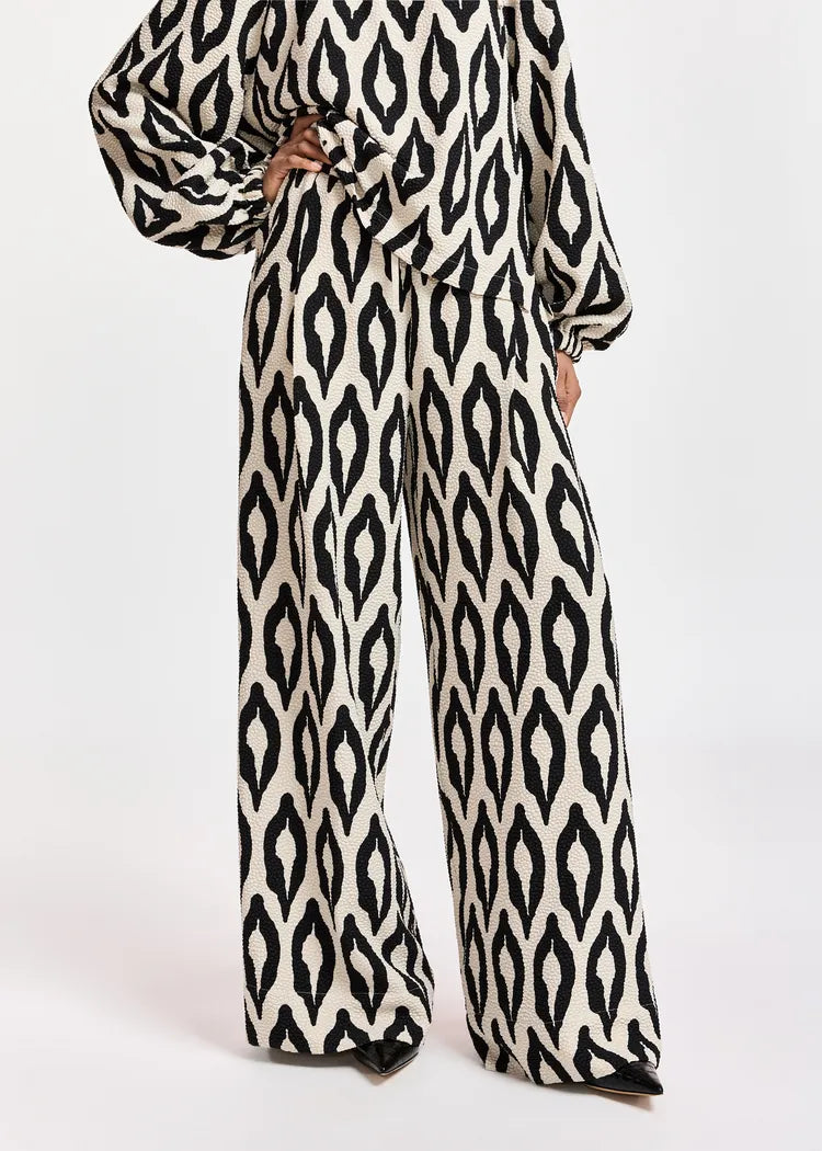 Essentiel Antwerp Cream & Black Printed Wide Leg Pants