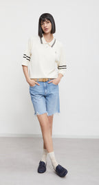 Ottod’Ame Cream Polo Top with Black Stripe