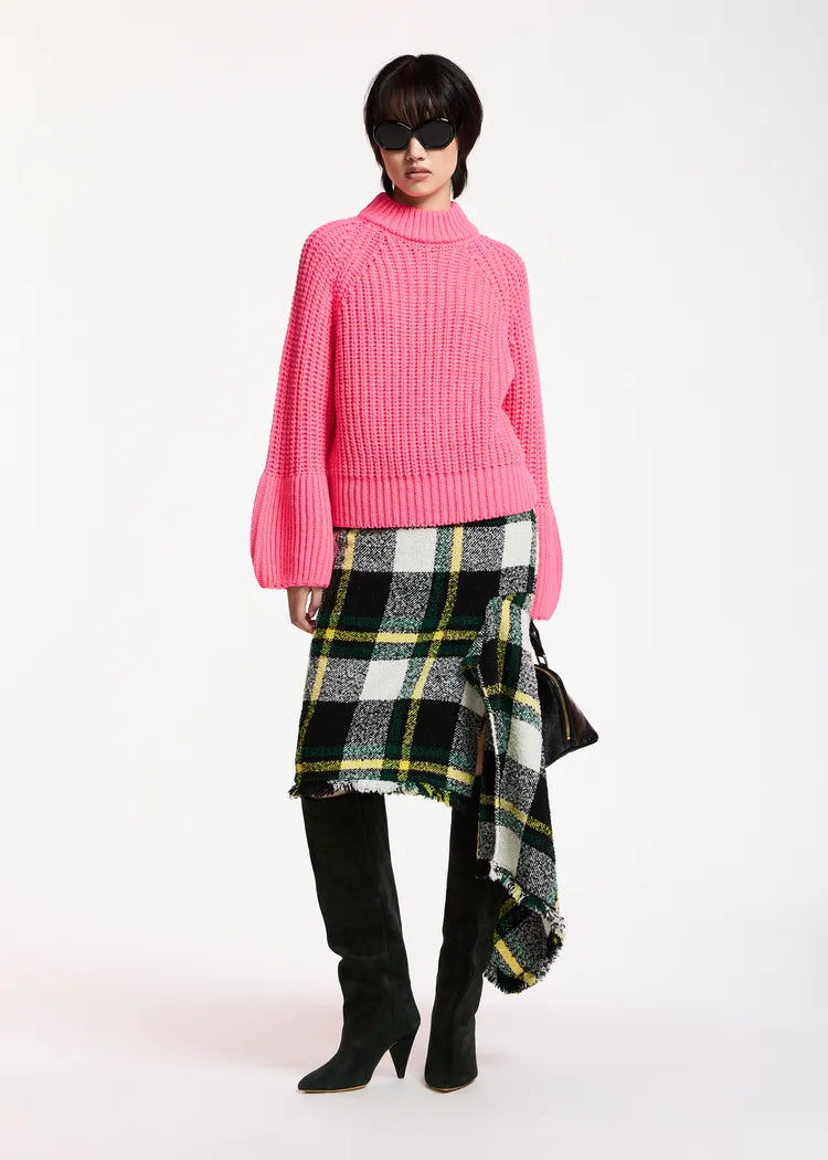 Essentiel Antwerp Neon Pink Chunky Turtleneck Knit with Voluminous Sleeves