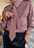 Essentiel Antwerp Red, Black & White Striped Shirt with removable Tie