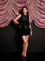 Sister Jane Black Organza Top with Embellished Hemline